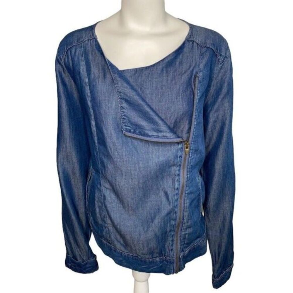 Nine West Blue Chambray Zip Front "Tess" Lightweight Jacket Sz Large NEW‎ - Picture 2 of 9